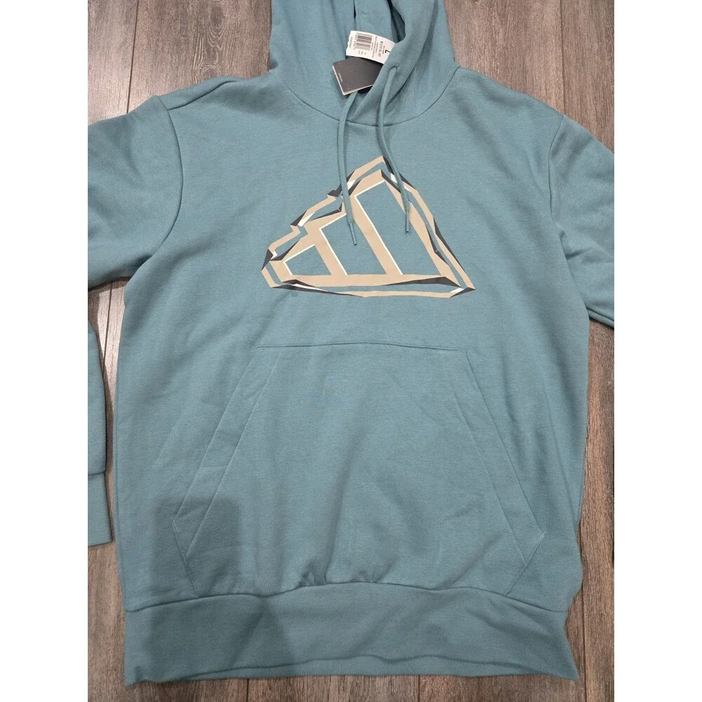 Adidas Mens Large Hoodie Blue Graphic Logo Pullover Sweatshirt NWT New